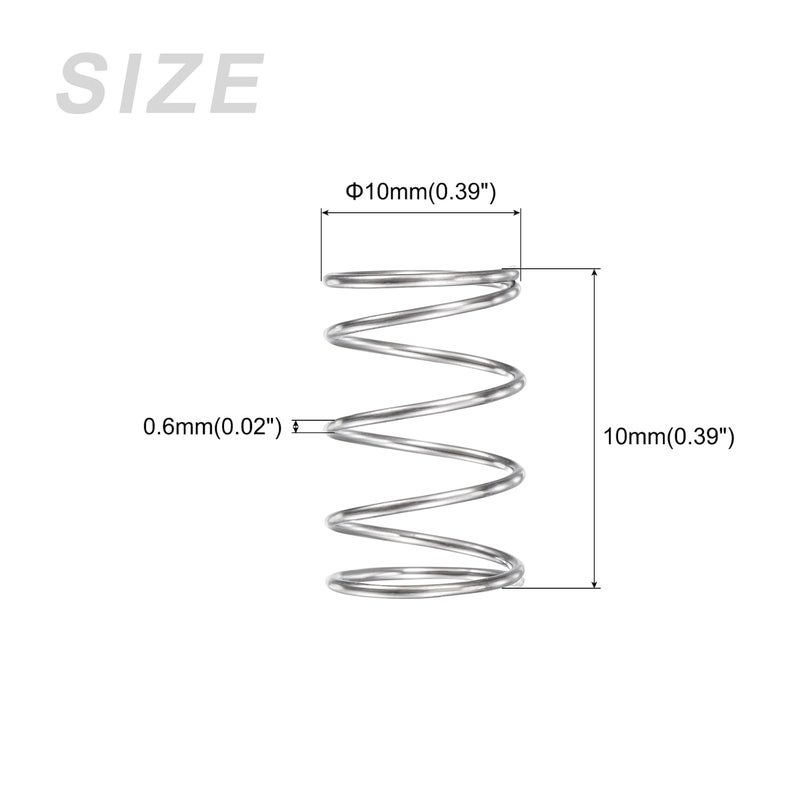 METALLIXITY Compression Springs (0.6x10mm OD,10mm Free Length) 10Pcs, 304 Stainless Steel Extension Spring - for Shop Home Repairs, DIY Projects, Silver Tone - Image 2